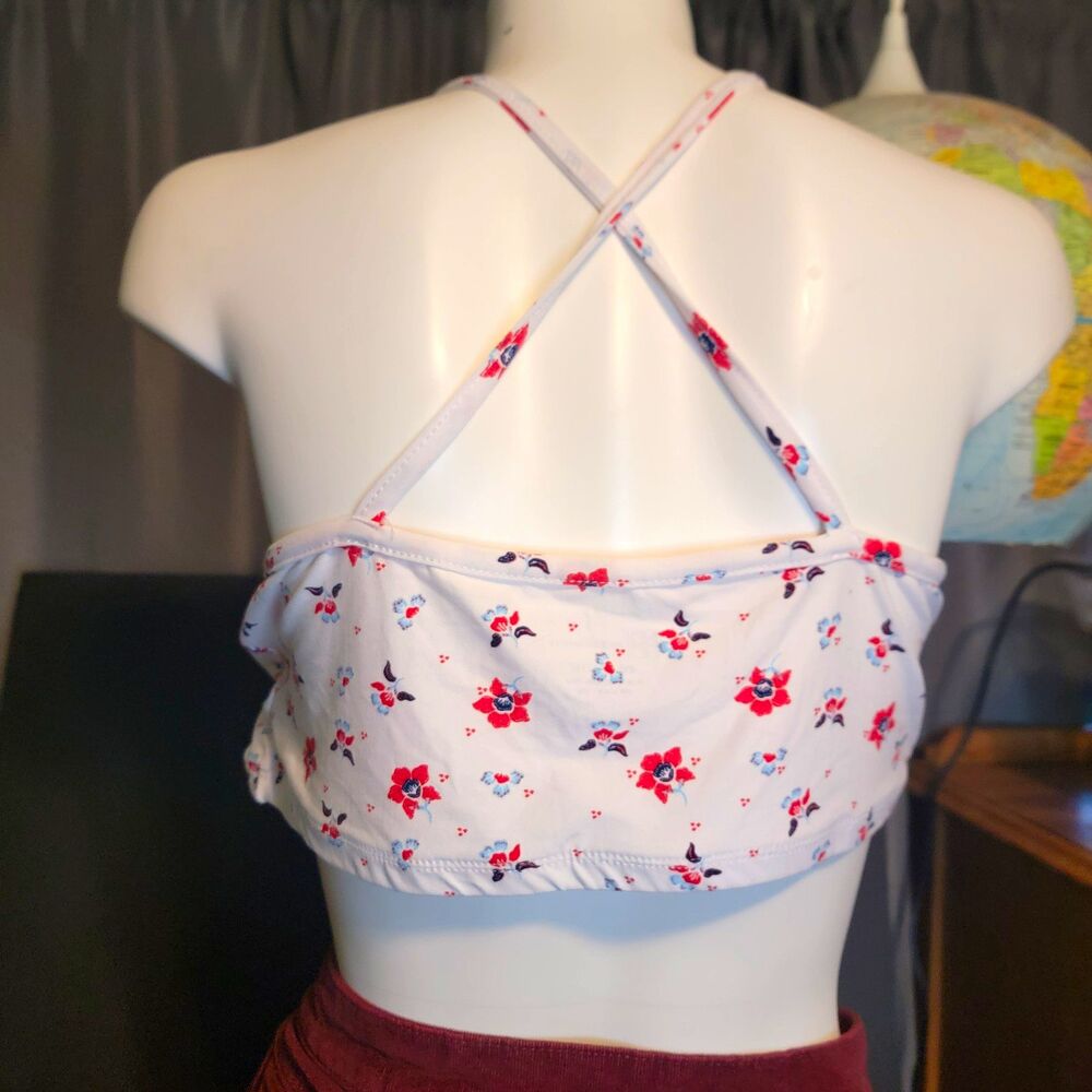 No Boundaries 2XL White Floral Crossback Bralette Bra Wireless Plus